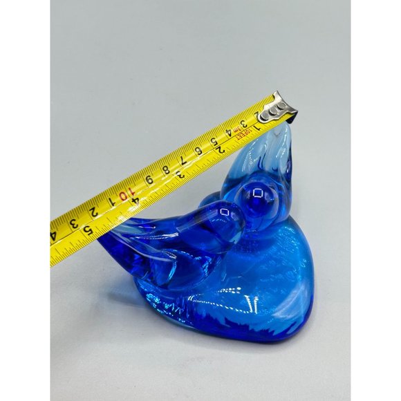 Vintage Pair Glass Blue Birds of Happiness Heart Paperweight Signed Ron Ray 1992 - Picture 9 of 11